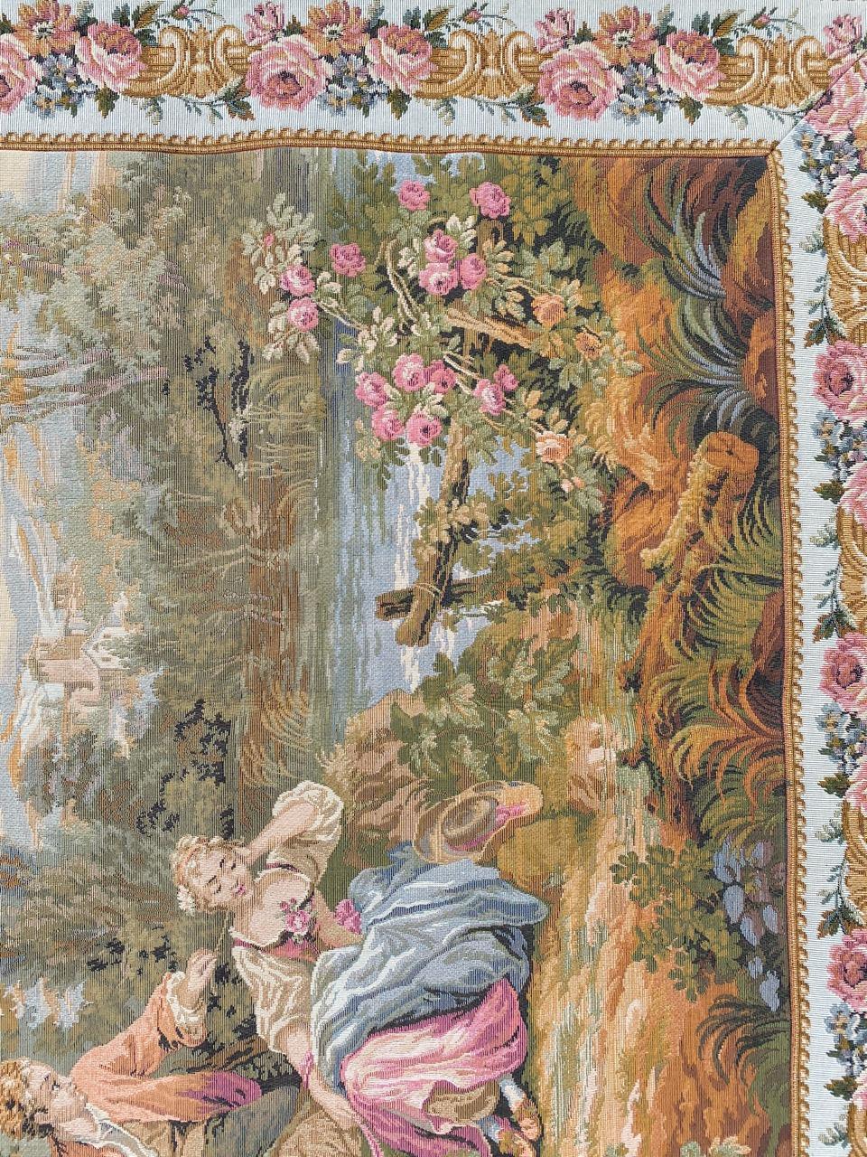 Machine-Made Bobyrug’s Vintage French Jaquar Aubusson Style Tapestry For Sale