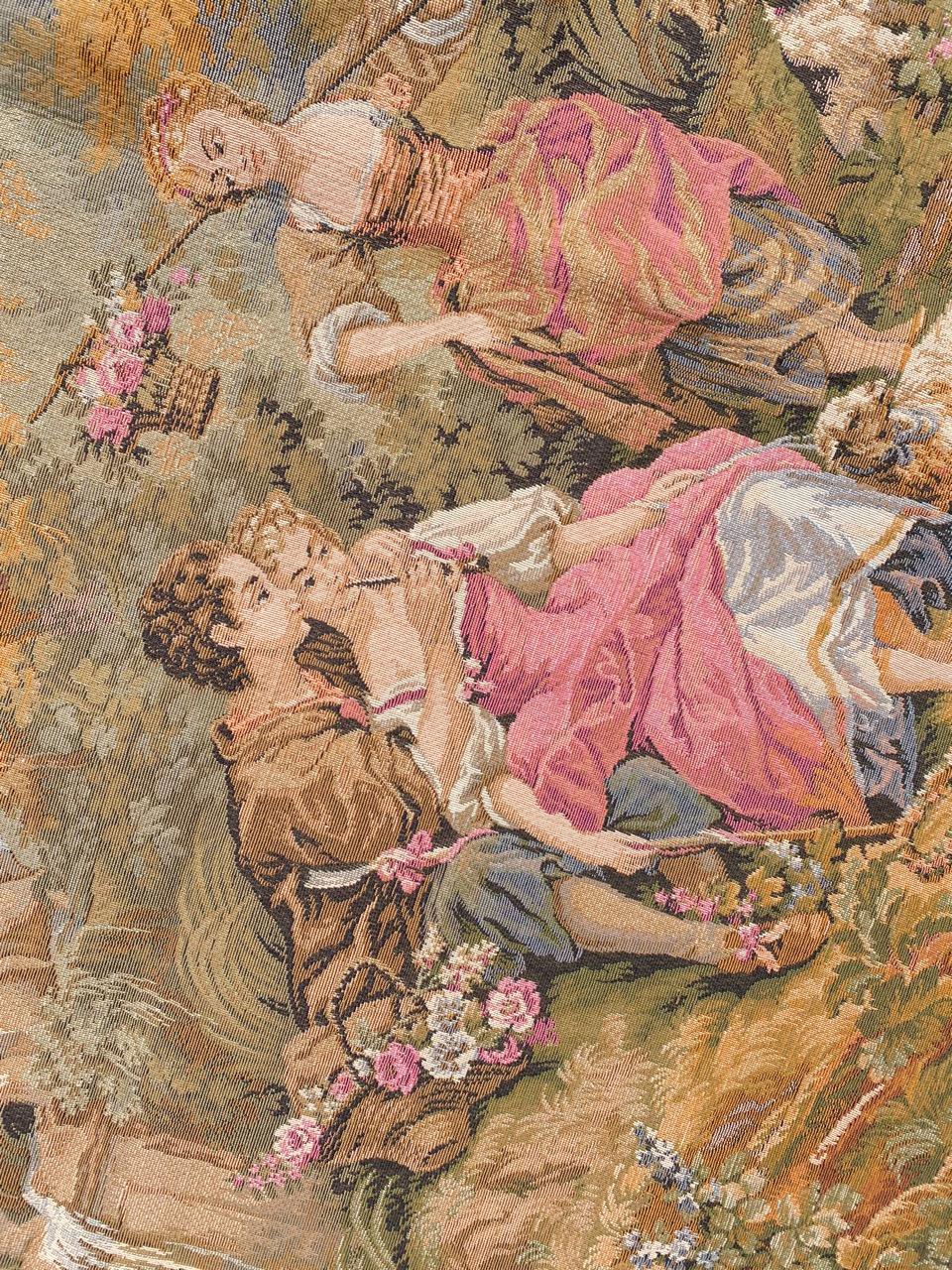 Bobyrug’s Vintage French Jaquar Aubusson Style Tapestry In Excellent Condition For Sale In Saint Ouen, FR
