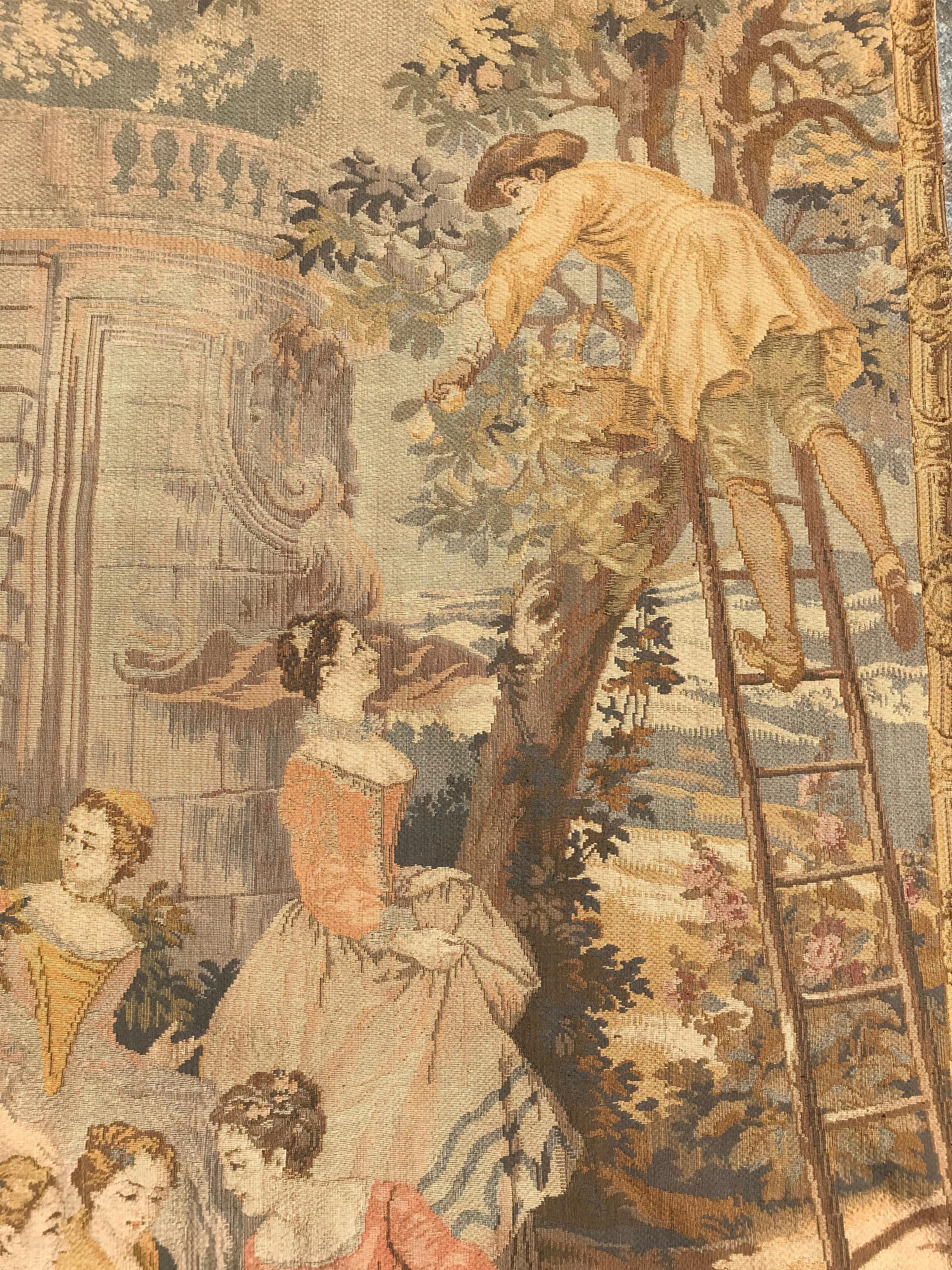 Bobyrug's Vintage Französisch Jaquar Wandteppich Aubusson Stil (Wolle) im Angebot