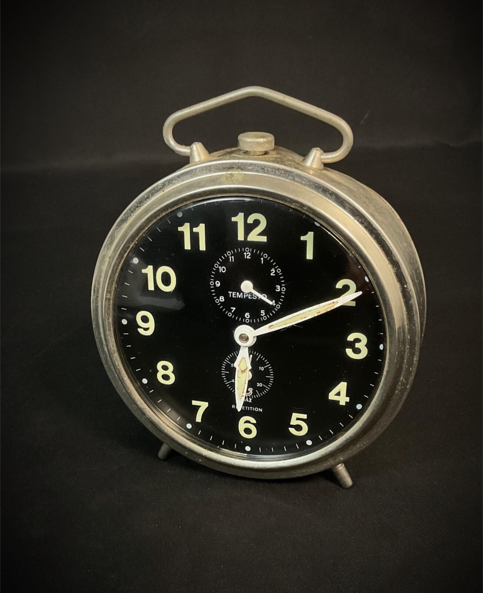 Vintage French JAZ Mechanischer Wecker, Metall, Repetitionsfunktion - 2Y613 im Angebot 3