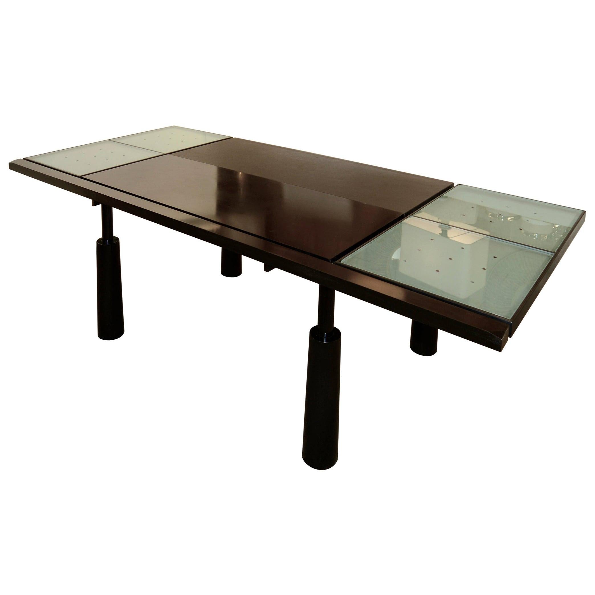 Vintage French Jean-Louis Berthet Mosais Leather Metal/Bronze/Glass Dining Table For Sale
