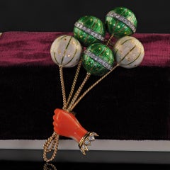 Vintage French Jean Thierry Bondt 18K Yellow Gold Balloon Diamond Coral Pin