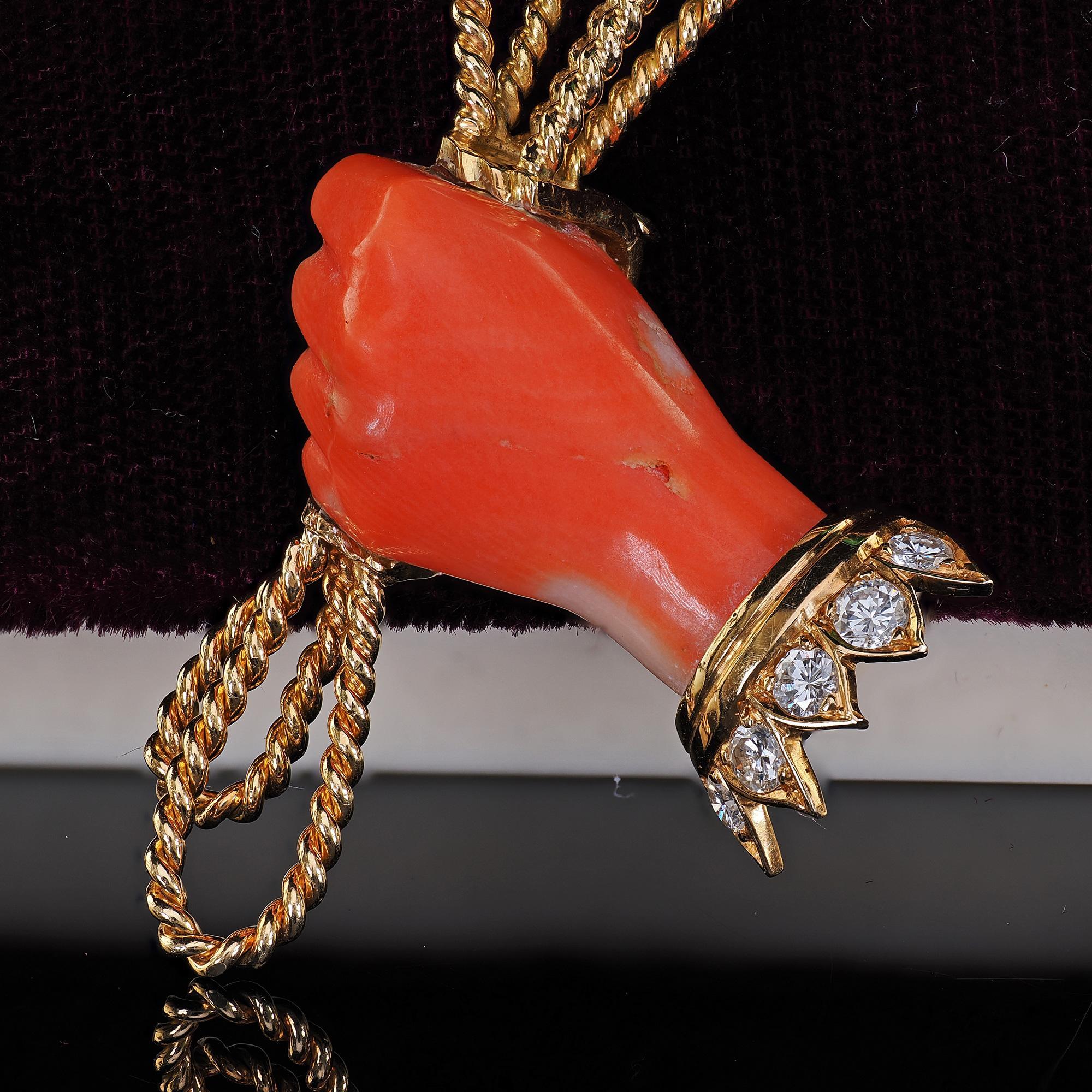 Vintage French Jean Thierry Bondt 18K Yellow Gold Balloon Diamond Coral Pin For Sale 1