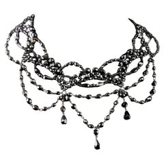 Vintage French Jet bib necklace, beaded, Art Deco