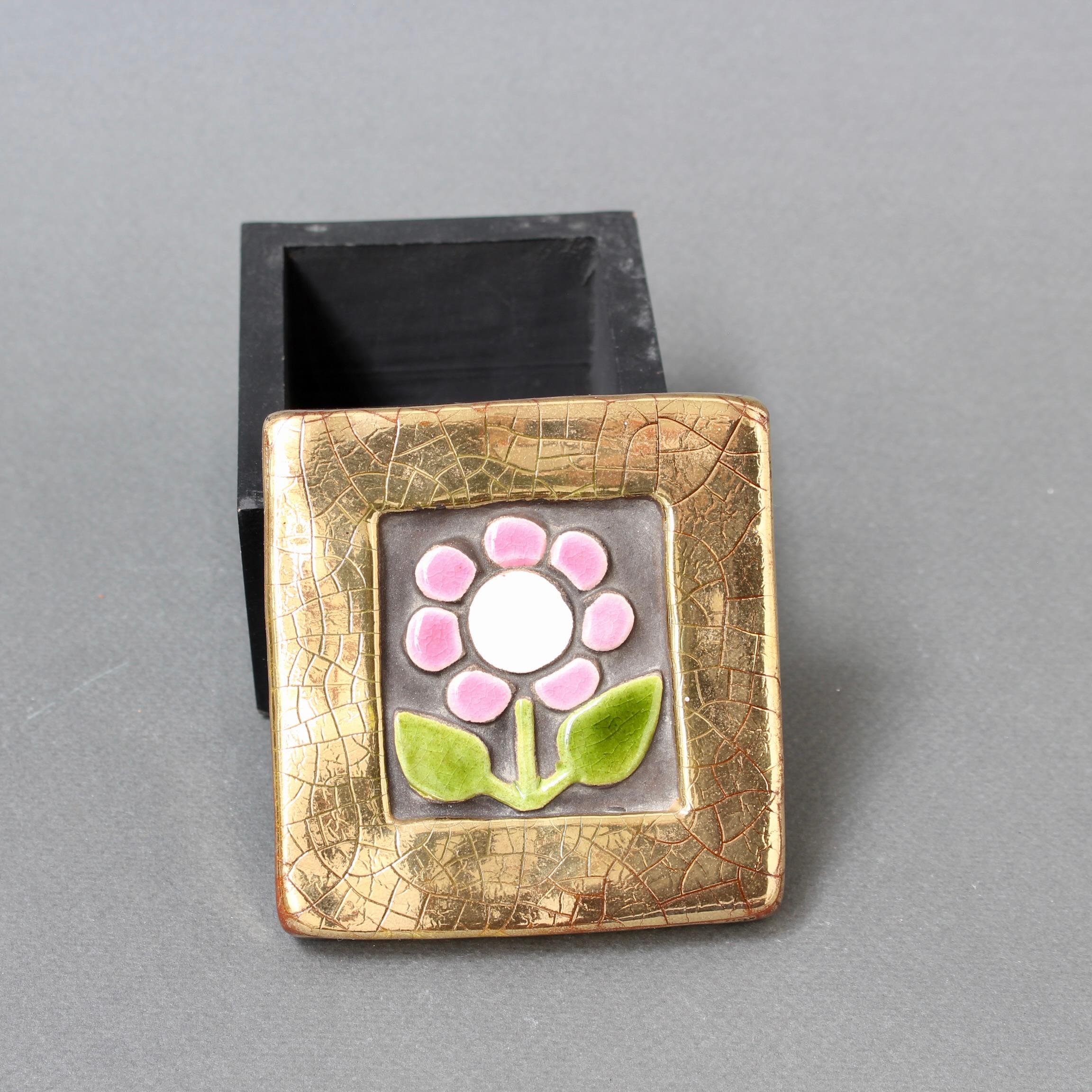 Vintage French Jewellery Box with Decorative Ceramic Lid by Mithé Espelt 6