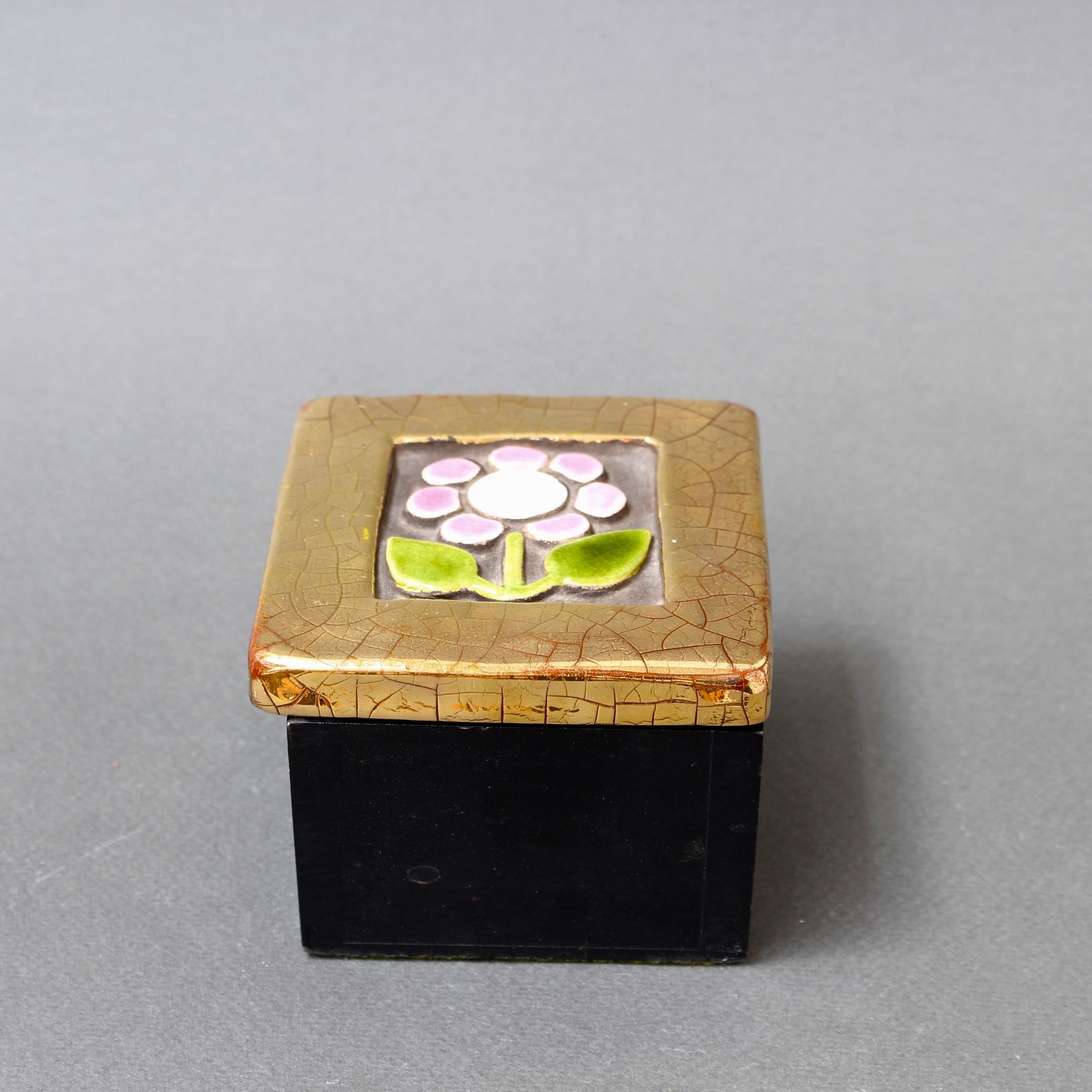 Vintage French Jewellery Box with Decorative Ceramic Lid by Mithé Espelt  In Good Condition For Sale In London, GB