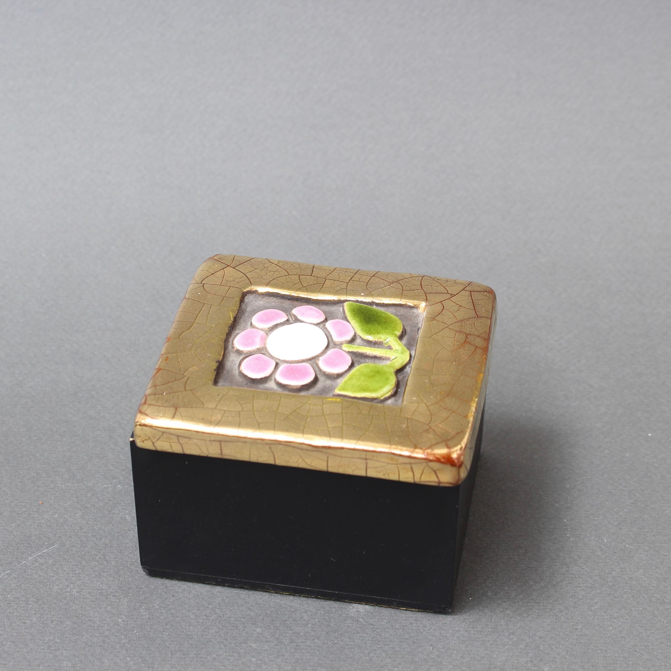Vintage French Jewellery Box with Decorative Ceramic Lid by Mithé Espelt  For Sale 1