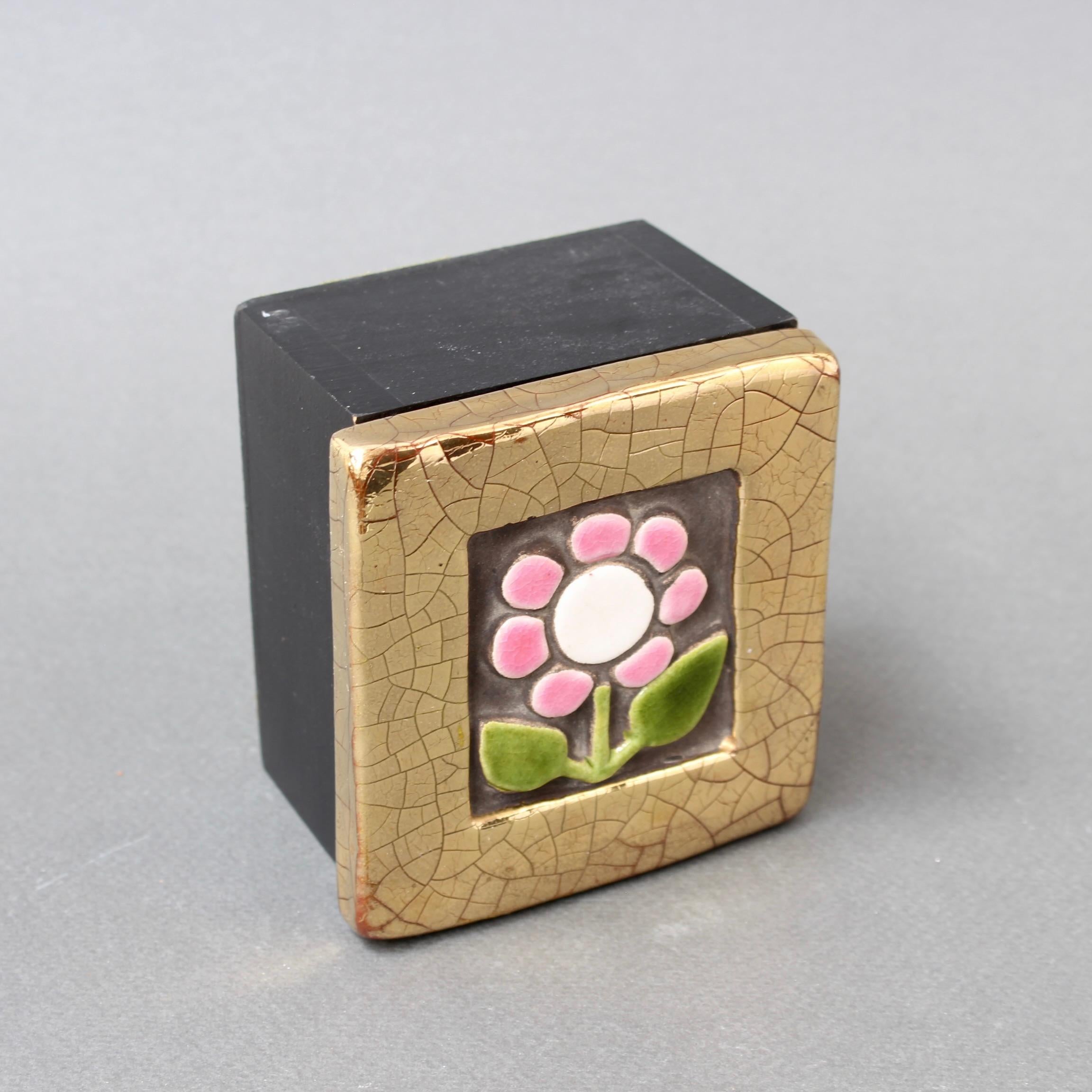 Vintage French Jewellery Box with Decorative Ceramic Lid by Mithé Espelt 2