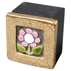 Vintage French Jewellery Box with Decorative Ceramic Lid by Mithé Espelt