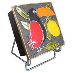 Vintage French Jewellery Box with Enamel Lid and Toucan Motif by Mithé Espelt