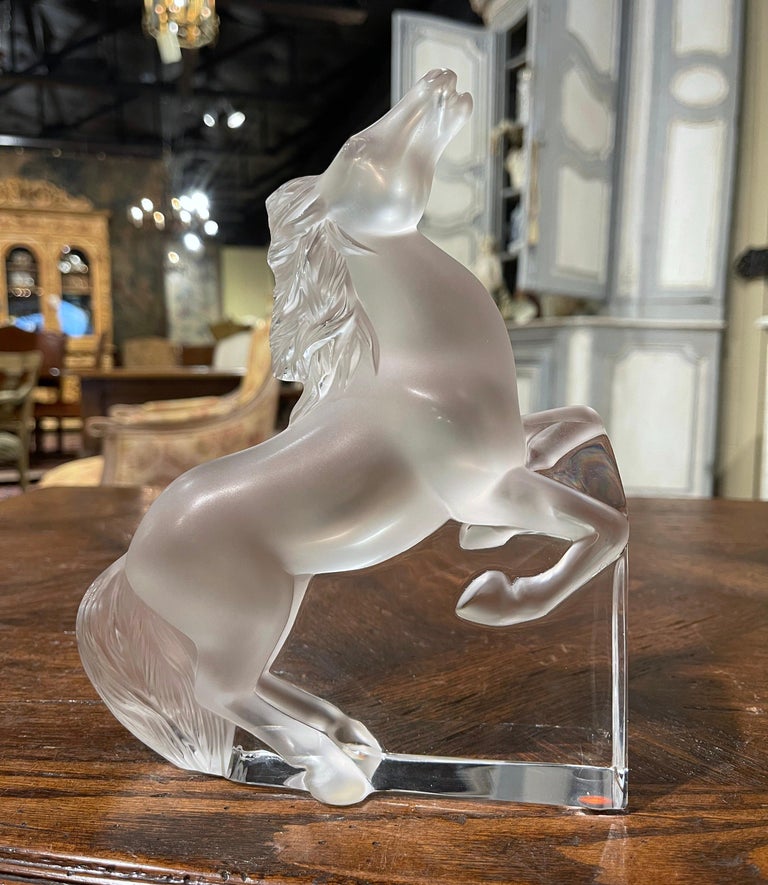 Vintage French Kazak Rearing Horse Lalique Crystal Sculpture at