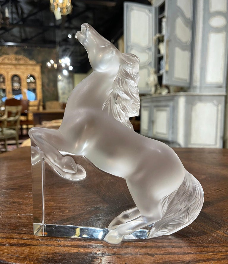 Vintage French Kazak Rearing Horse Lalique Crystal Sculpture at