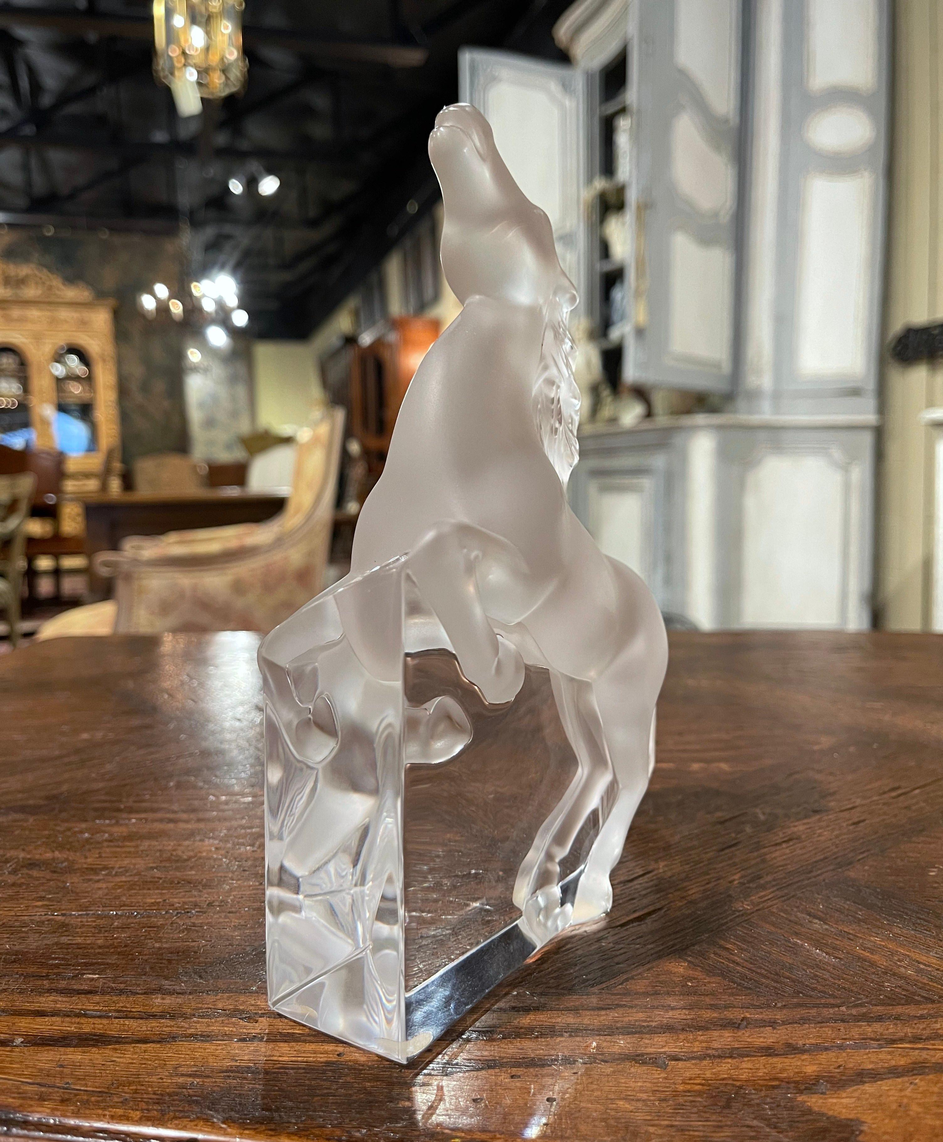 Frosted Vintage French Kazak Rearing Horse Lalique Crystal Sculpture