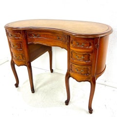 Vintage French Kidney Shaped Kneehole Desk with Leather Top