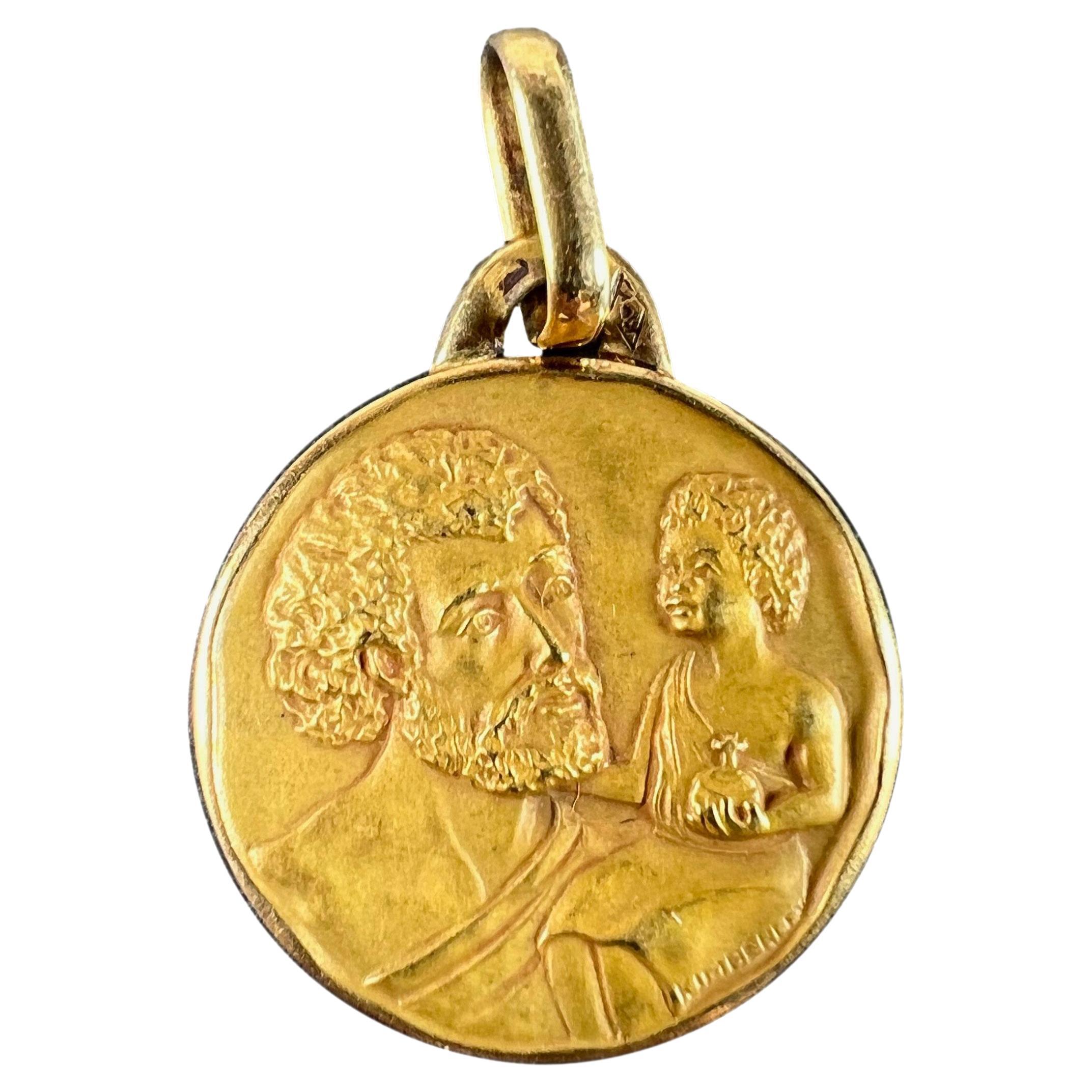 Vintage French christoph pendentif médaille en or jaune 18K