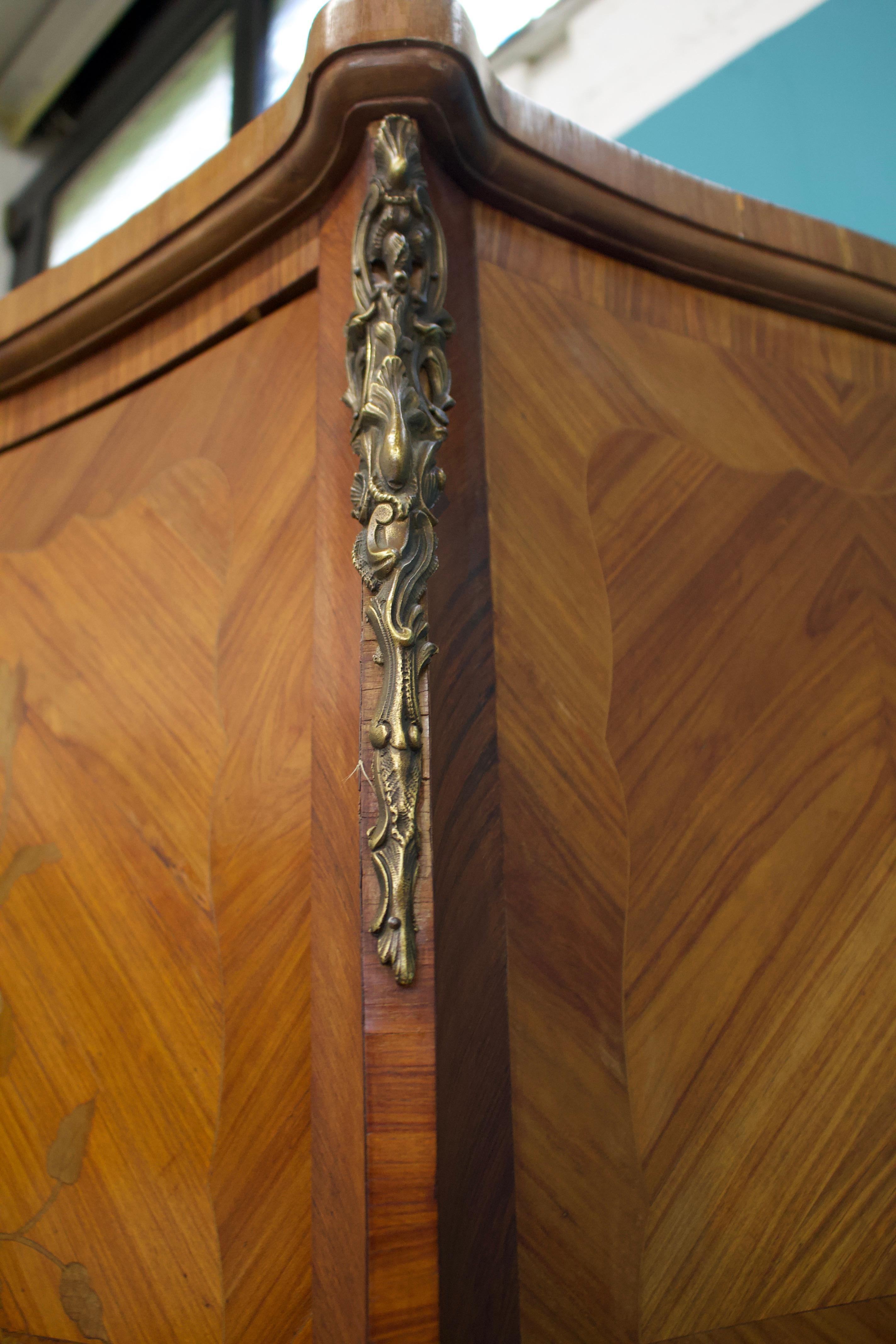 Wood Vintage French Kingwood & Satinwood Marquetry Wardrobe / Linen Cupboard, 1910s