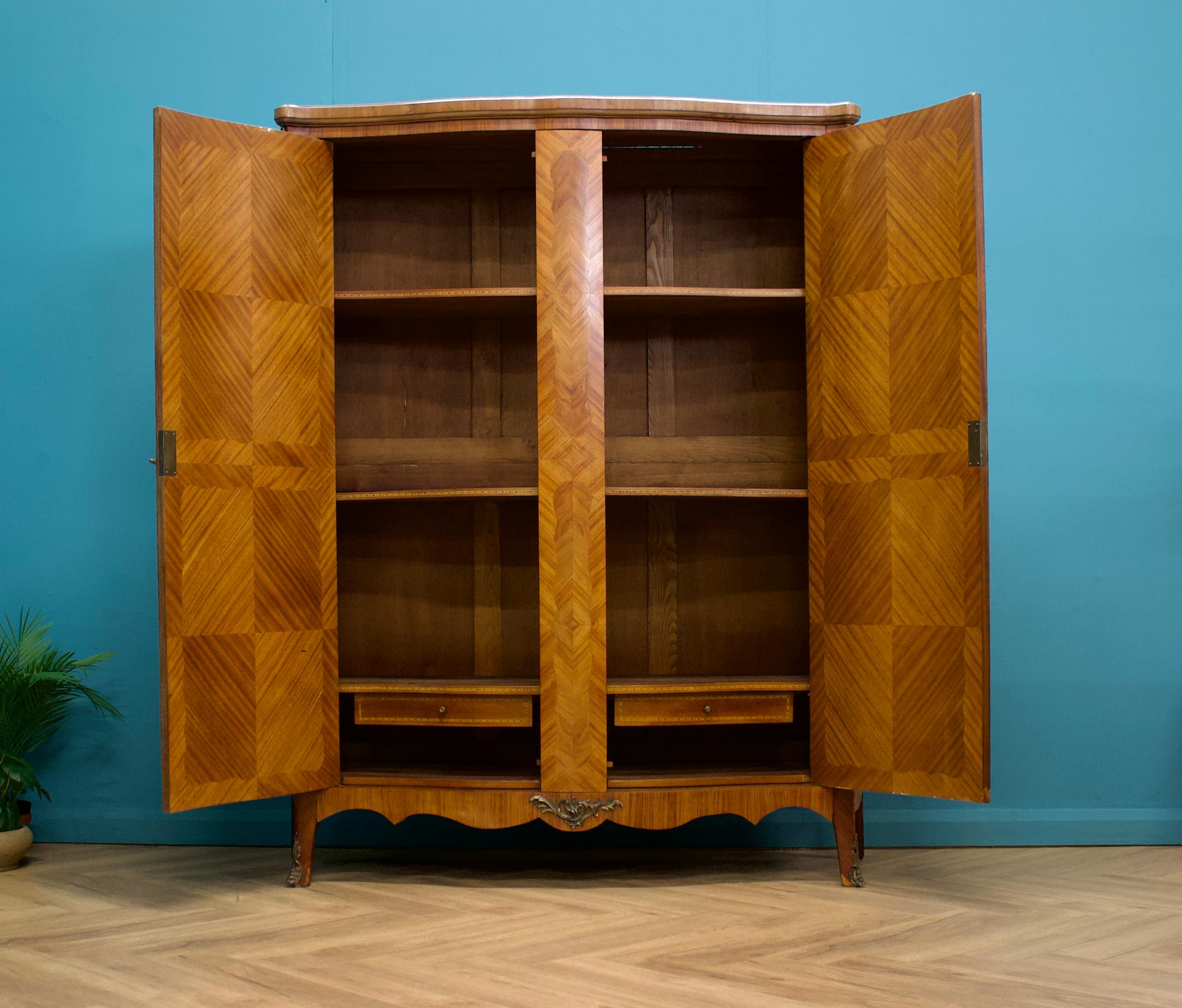 Vintage French Kingwood & Satinwood Marquetry Wardrobe / Linen Cupboard, 1910s 1