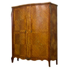Antique French Kingwood & Satinwood Marquetry Wardrobe / Linen Cupboard, 1910s