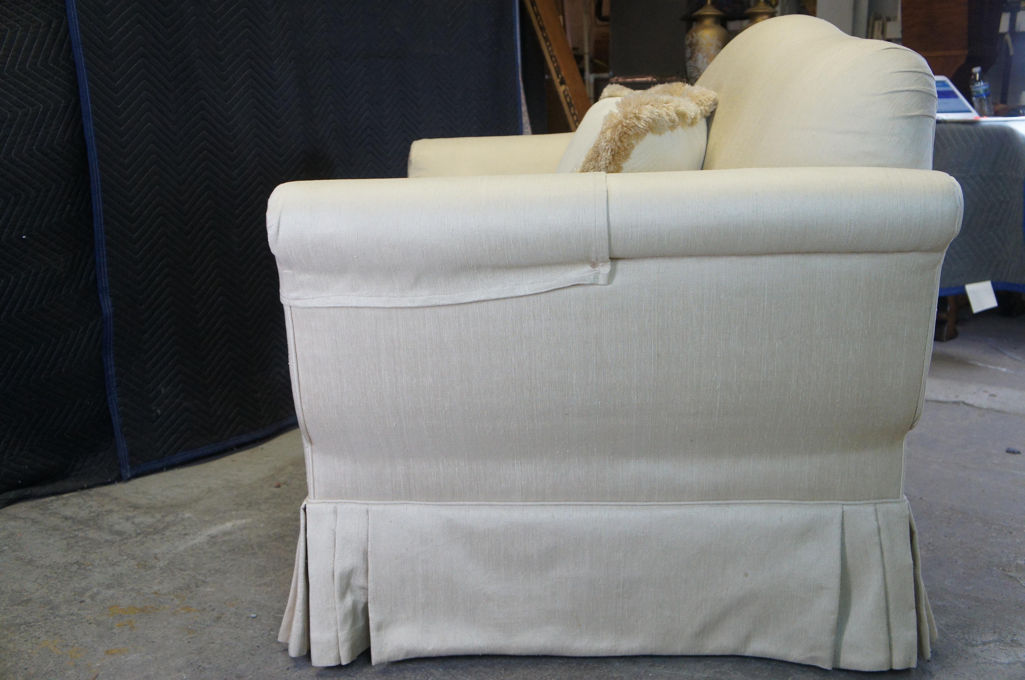 Vintage French Knole Style Silk Down Filled High Arm Loveseat Settee Sofa Couch For Sale 9