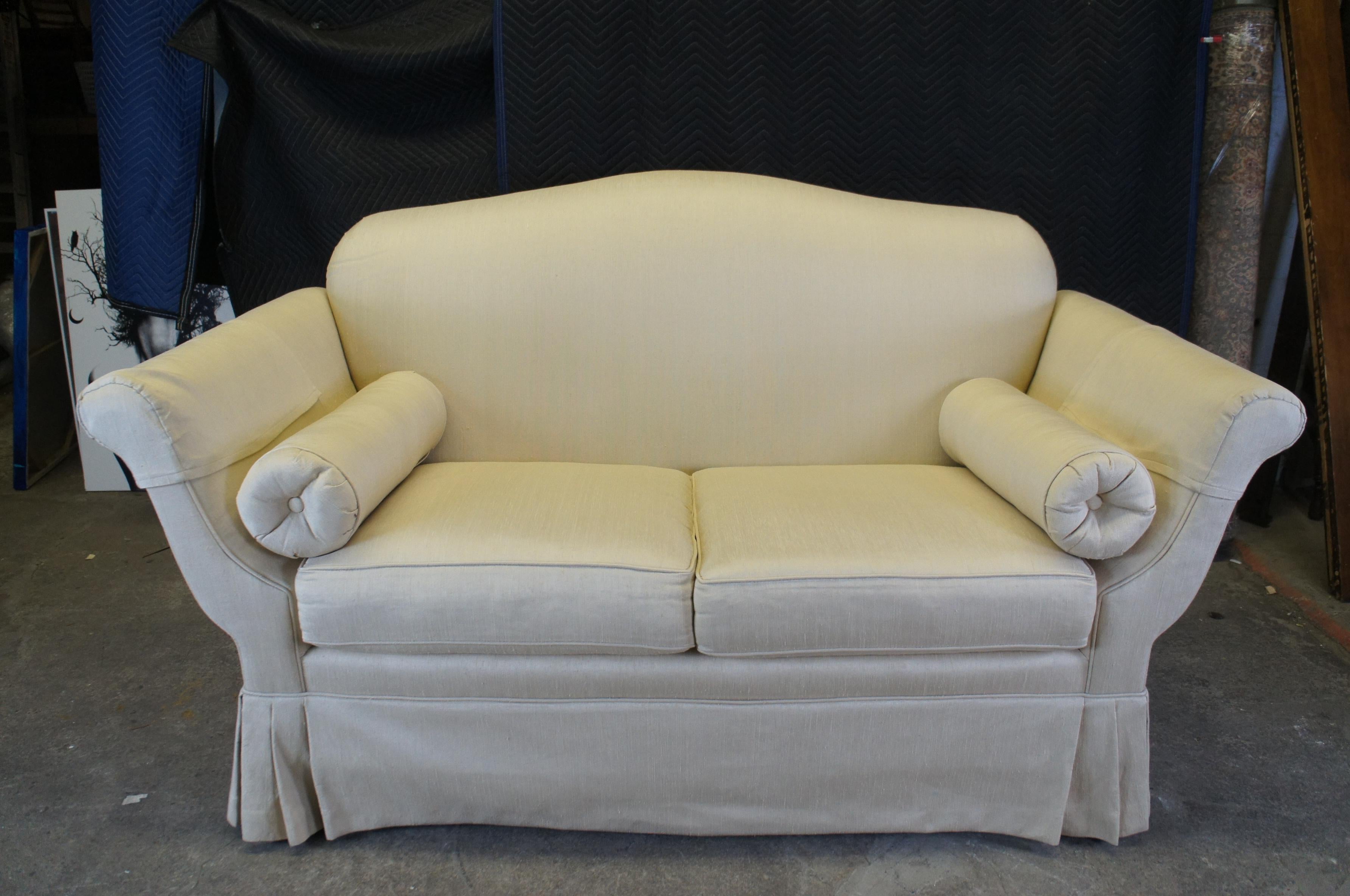 20th Century Vintage French Knole Style Silk Down Filled High Arm Loveseat Settee Sofa Couch For Sale