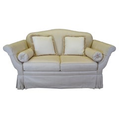 Used French Knole Style Silk Down Filled High Arm Loveseat Settee Sofa Couch