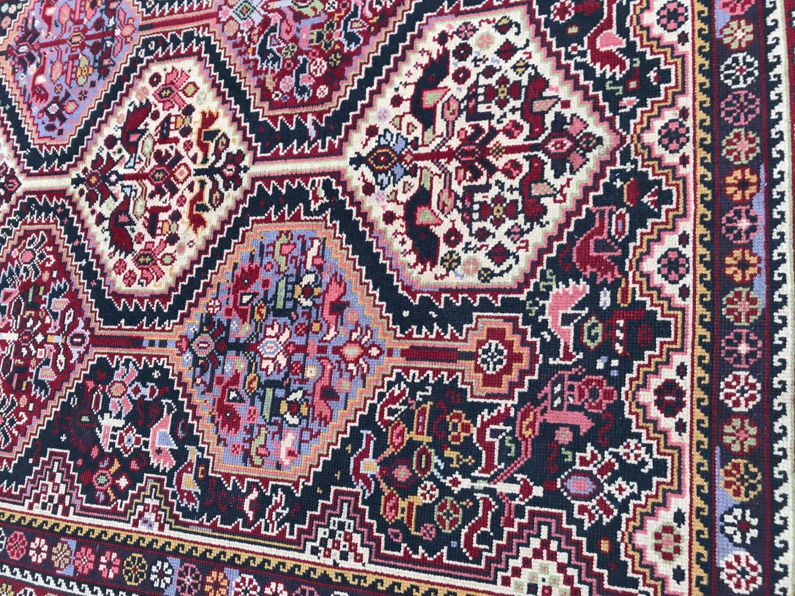 Beautiful mid-20th century French knotted rug probably Aubusson, with a Persian Shiraz design, entirely knotted with wool velvet on cotton foundation.