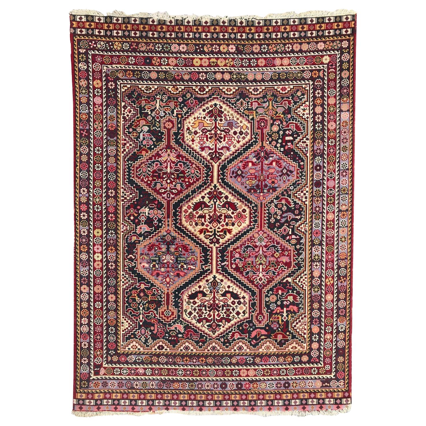 Vintage French Knotted Rug Persian Shiraz Style
