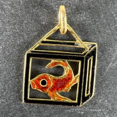 Vintage French Koi Carp Fish in Box 18 Karat Yellow Gold Enamel Charm Pendant