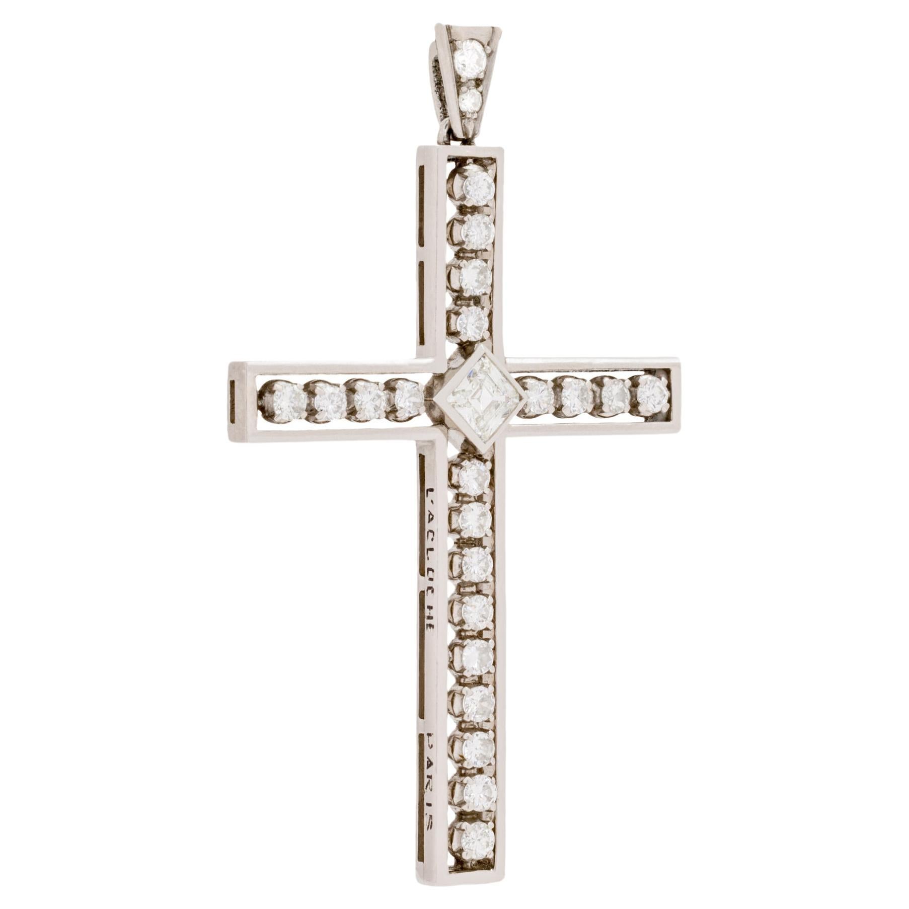 Vintage French LaClouche Freres Platinum and Diamond Cross
