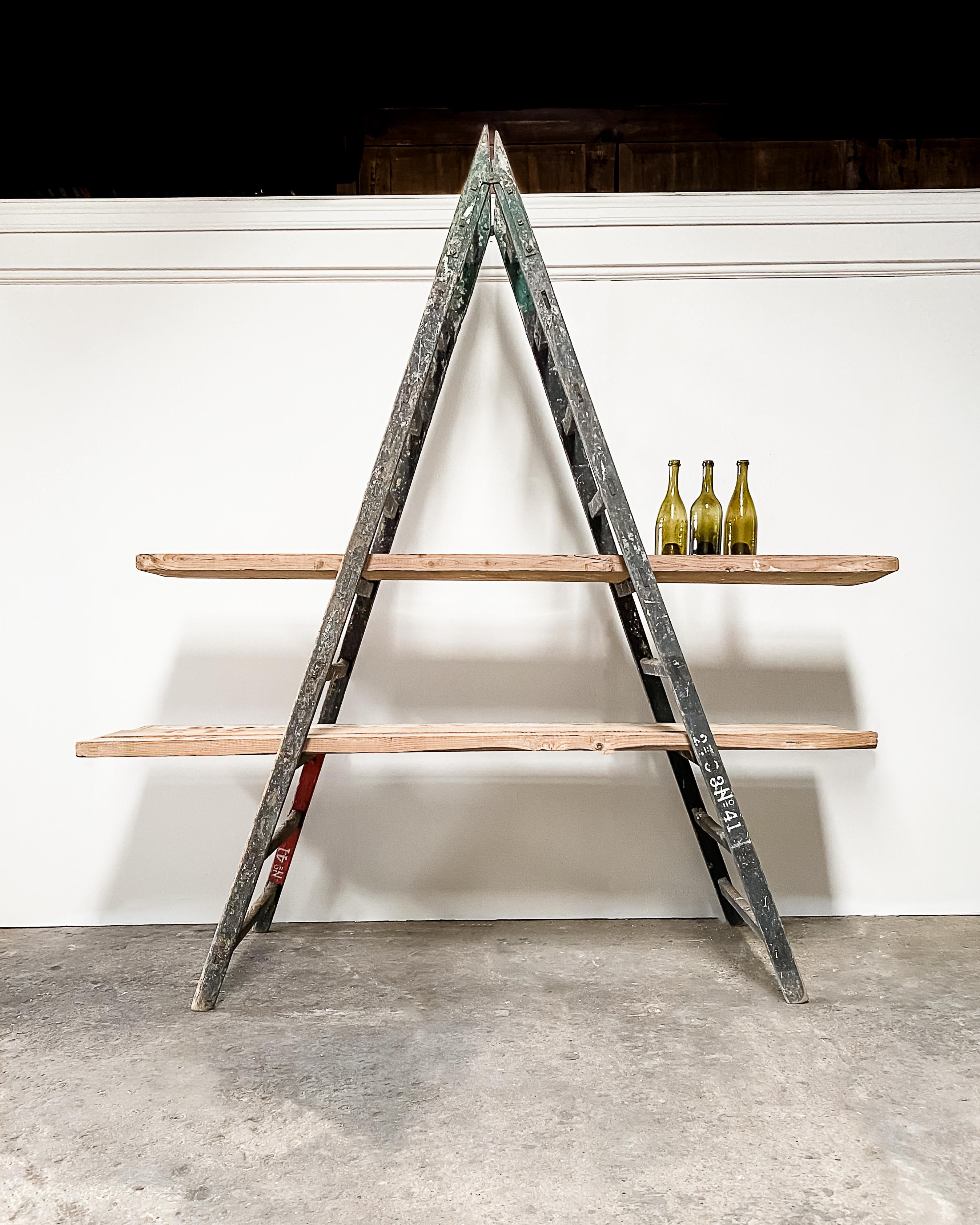 A unique bookshelf created from an old French painter’s ladder coupled with reclaimed scaffolding boards from Belgium. When combined together, the two seemingly utilitarian pieces have been transformed into a one-of-a-kind bookshelf for use in any