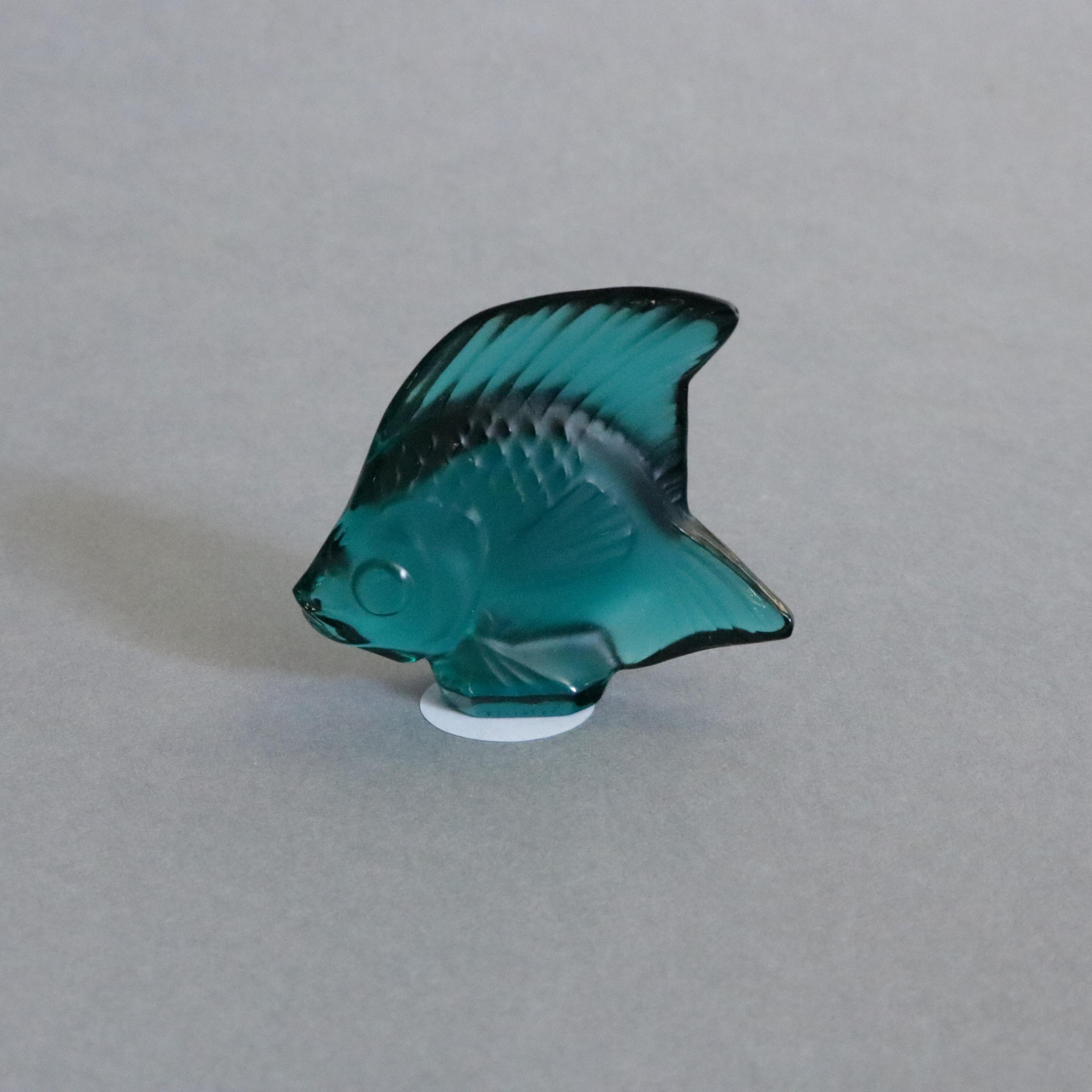 Vintage French Lalique Art Glass Figural Miniature Teal Angel Fish, 20th Century In Good Condition In Big Flats, NY