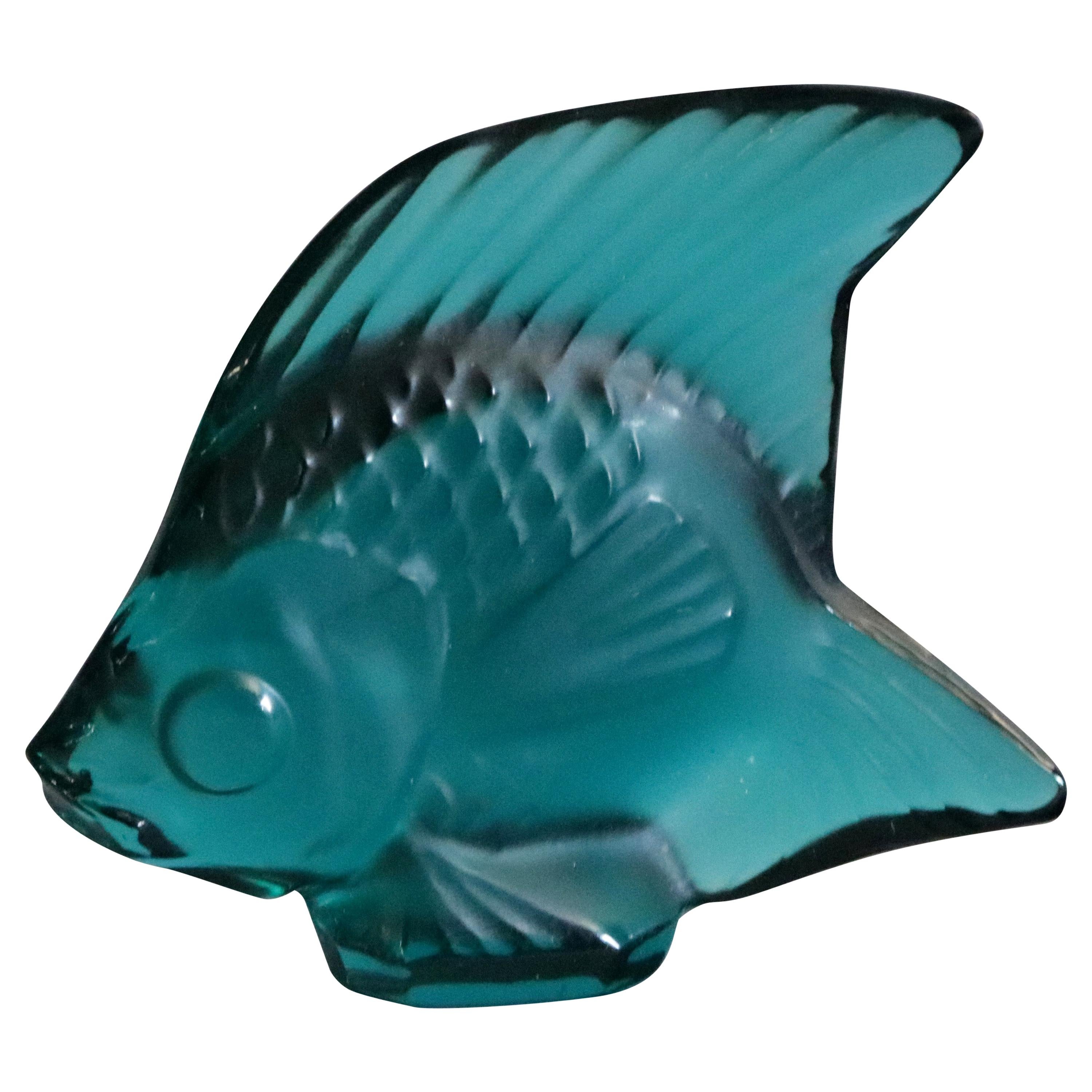 Vintage French Lalique Art Glass Figural Miniature Teal Angel Fish, 20th Century
