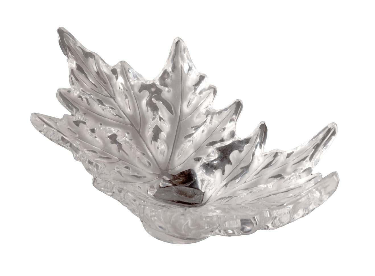 Vintage French Lalique Champs-Elysee Leaf Form Centerpiece Crystal Bowl 1