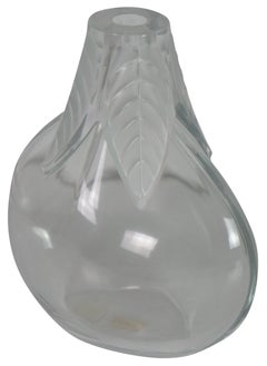 Vintage French Lalique Crystal Osumi Leaf Bud Vase Frosted Art Glass