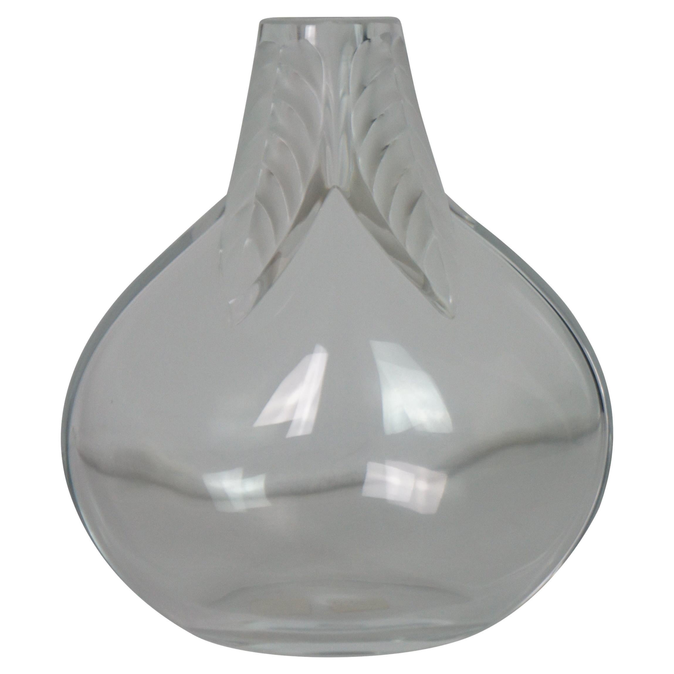 Vintage French Lalique Crystal Osumi Leaf Bud Vase Frosted Art Glass For Sale