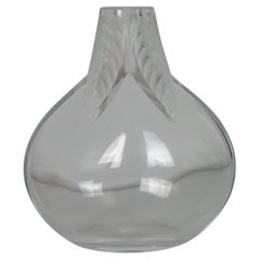 Retro French Lalique Crystal Osumi Leaf Bud Vase Frosted Art Glass