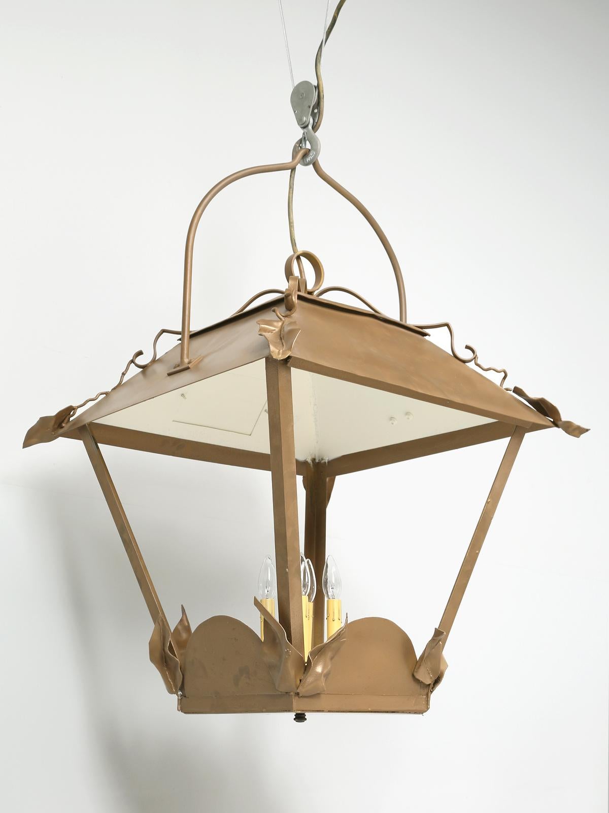 Country Vintage French Lantern Restored with American Sockets For Sale
