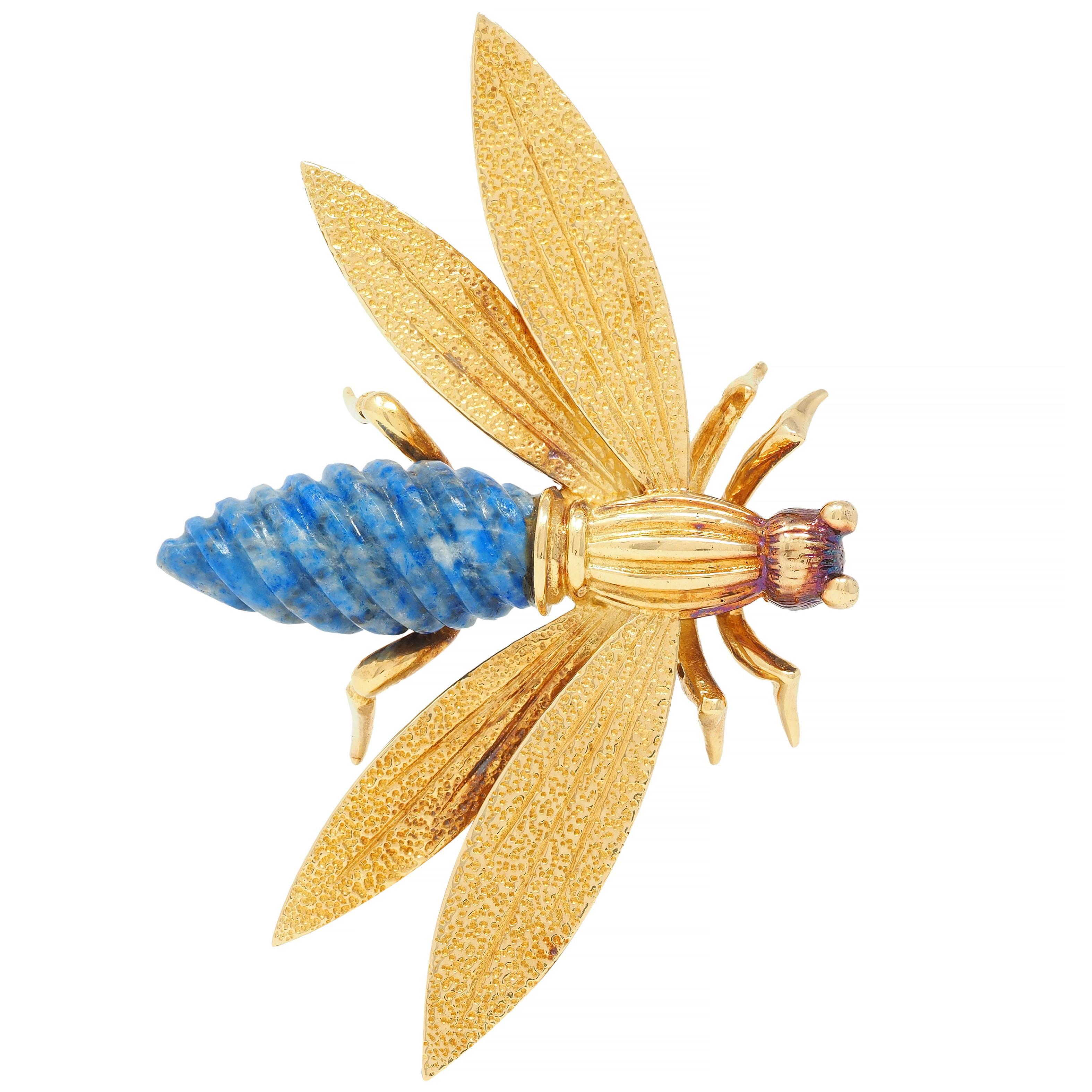 Vintage French Lapis Lazuli 18 Karat Yellow Gold Bug Brooch For Sale 1