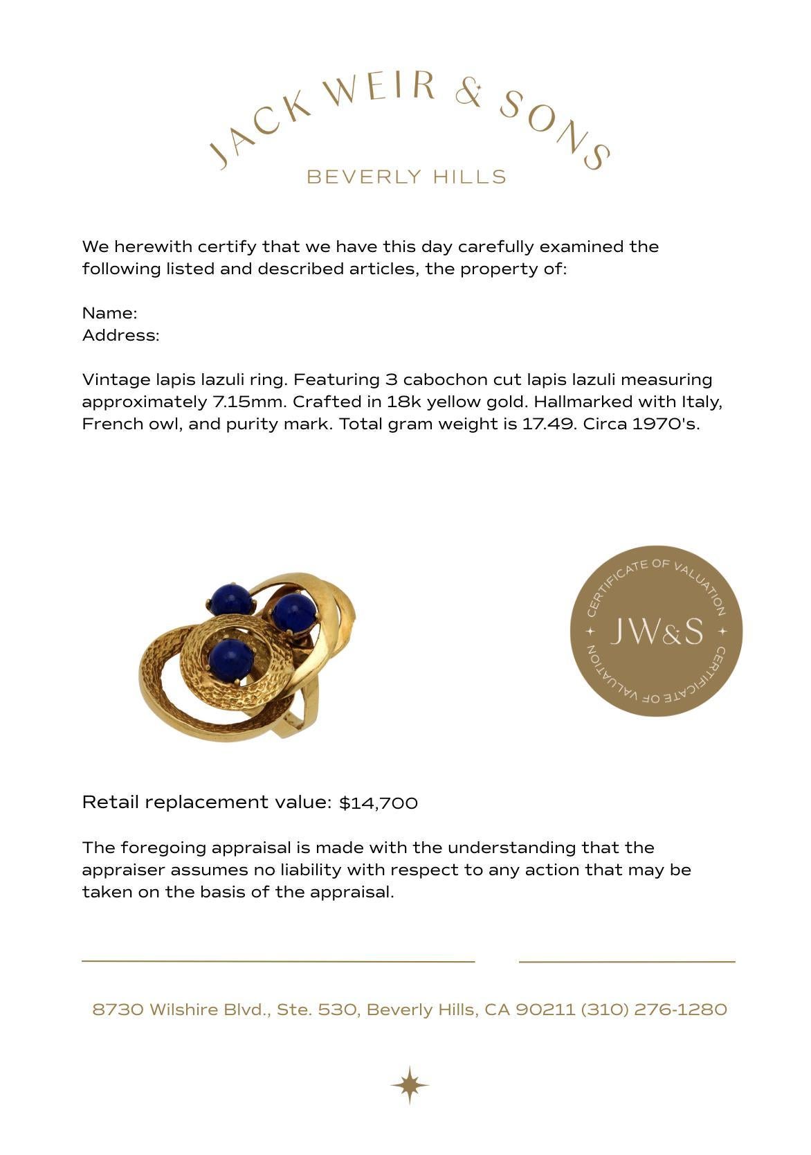 Bague de cocktail vintage en lapis-lazuli français et or jaune 18 carats Pour femmes en vente