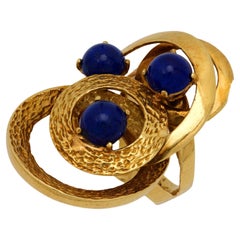 Bague de cocktail vintage en lapis-lazuli français et or jaune 18 carats