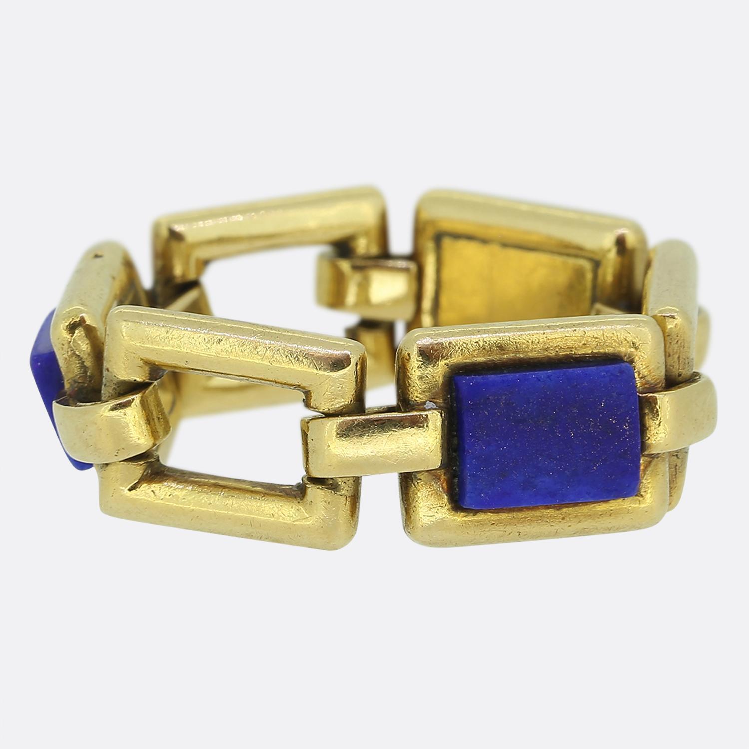 Square Cut Vintage French Lapis Lazuli Chain Link Ring For Sale