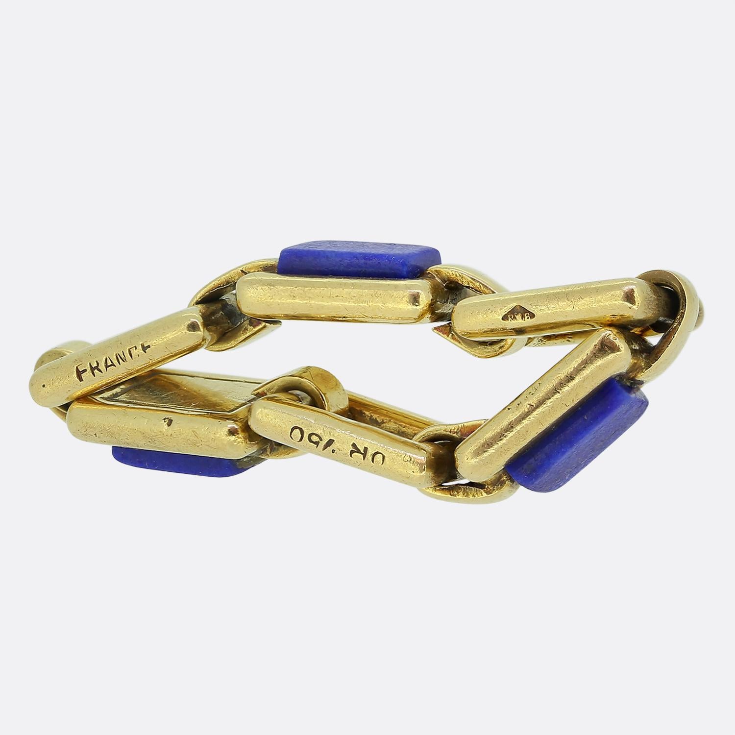 Vintage French Lapis Lazuli Chain Link Ring In Good Condition For Sale In London, GB