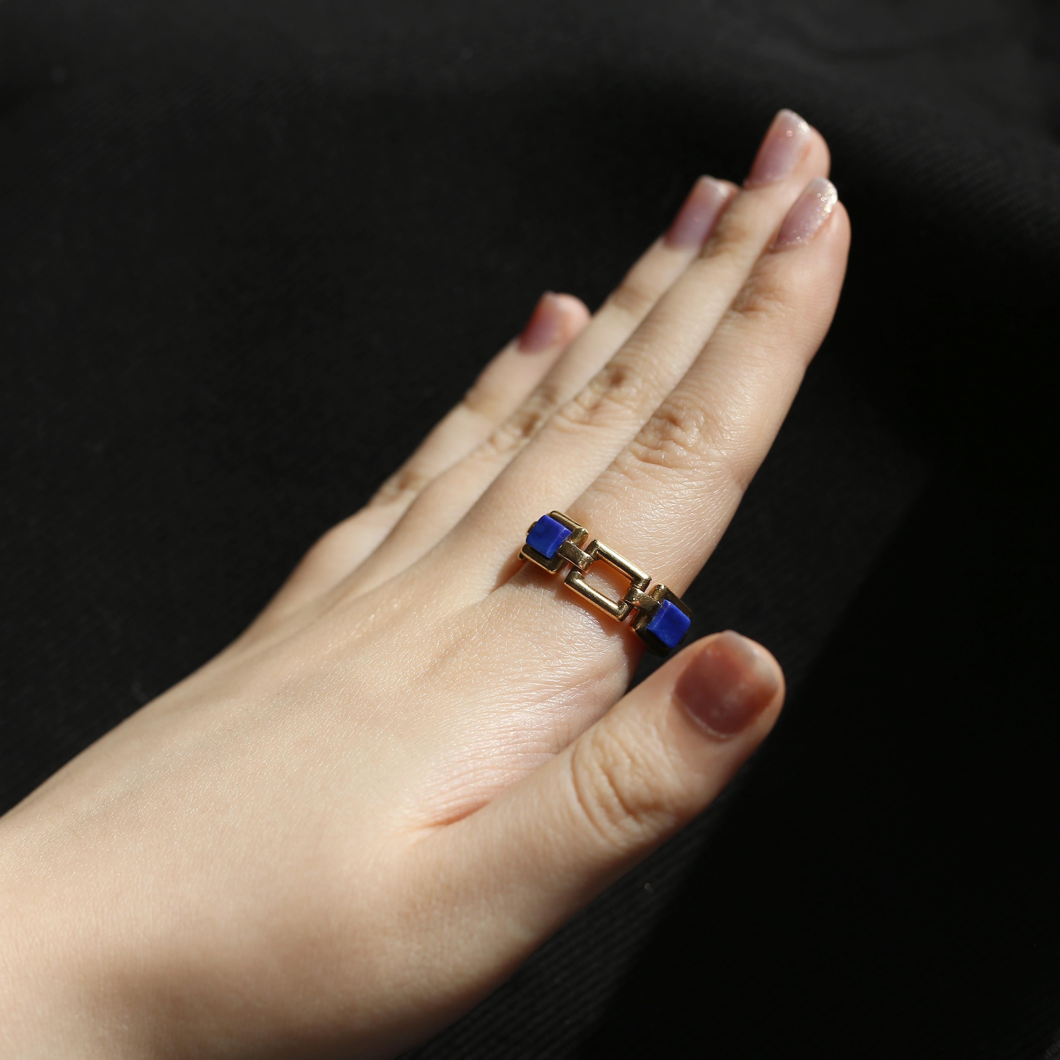 Women's or Men's Vintage French Lapis Lazuli Chain Link Ring For Sale