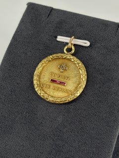 Vintage French Large Augis 18-Karat Gold Diamond and Ruby Love Token Medal 6.20g