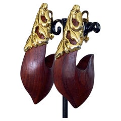 Vintage French Large Curved Wood Demi Hoop Earrings Attributed to ISABEL CANOVAS