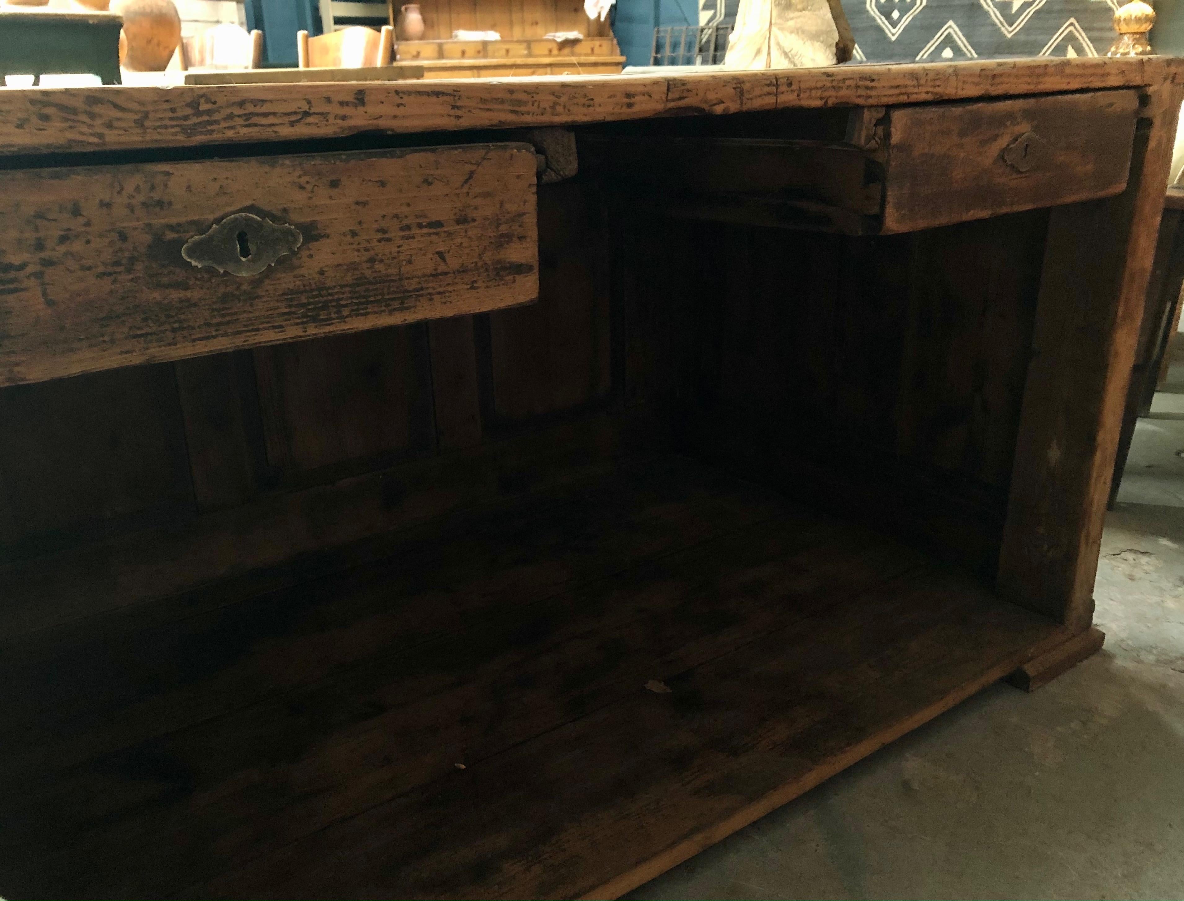 Wood Vintage French Large Desk For Sale