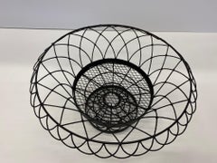 Vintage French Large Woven Black Metal Basket Centerpiece