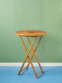 Vintage French Late 19th Century Folding Bamboo Table with Intarsia