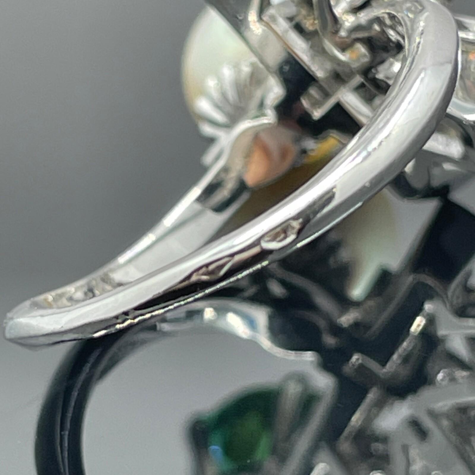 Tourmalina francesa vintage Art Decó tardía, diamante y perla Akoya 18k 5,06ctw en venta 1
