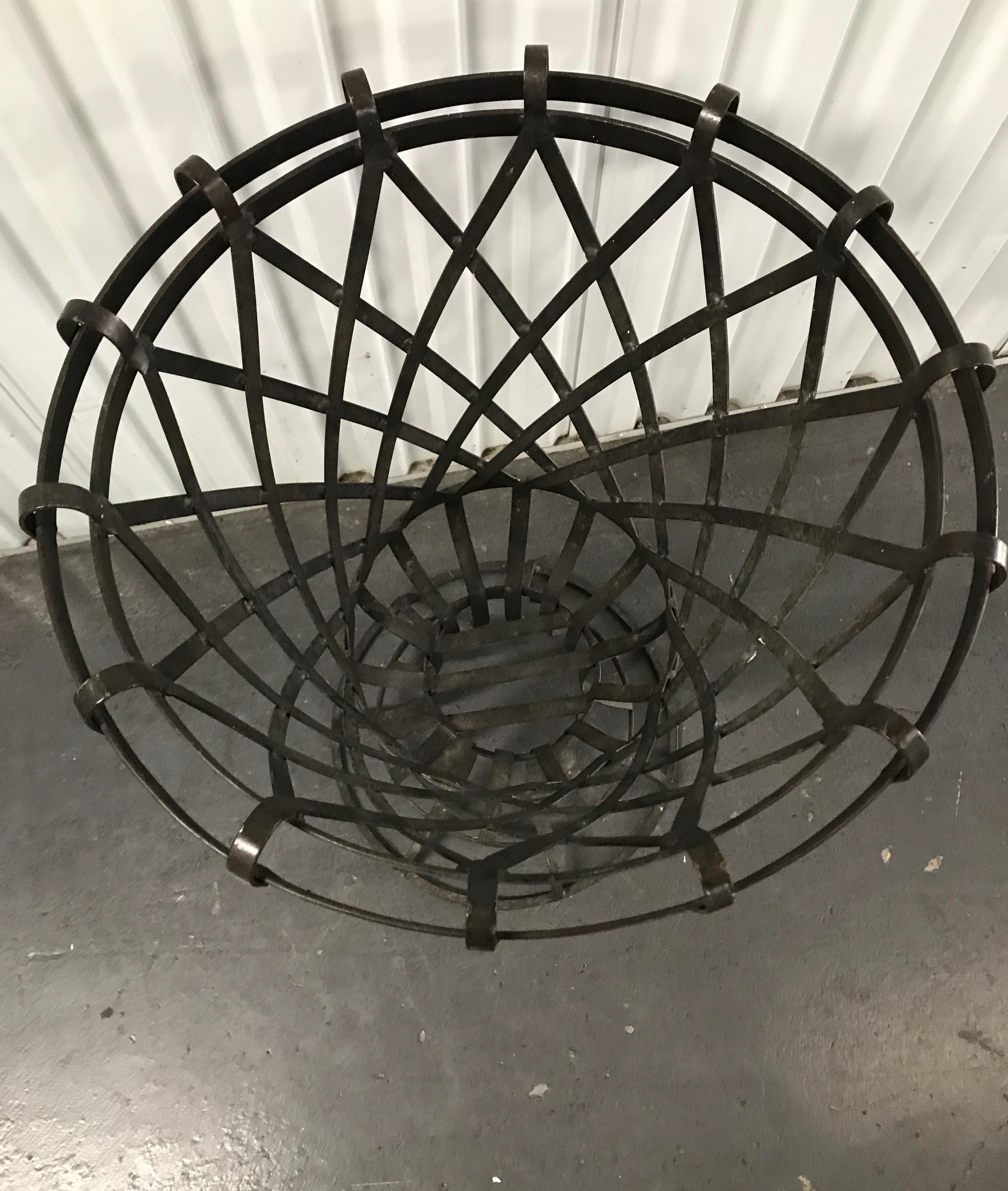 Large French lattice iron garden urn.